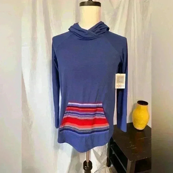 NWT LulaRoe Pullover Hoodie. Womens Size Medium. Periwinkle And Striped Accents - Picture 1 of 7